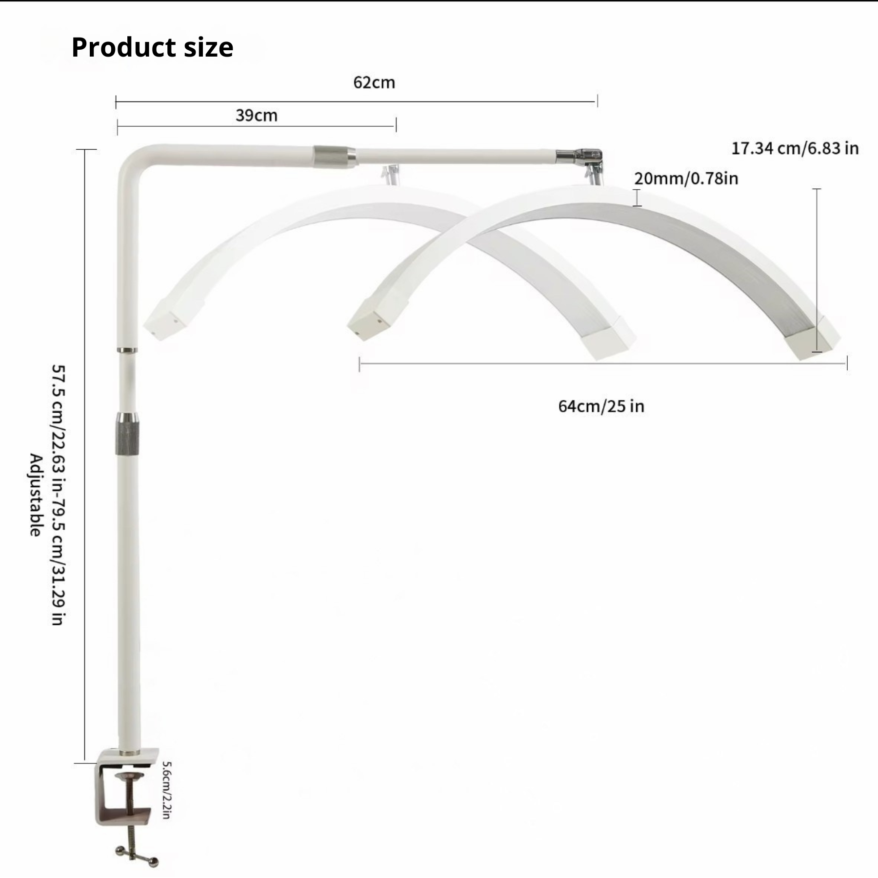 Half Moon Beauty Desk Nagellamp 25" - Klem, uitschuifbare versie