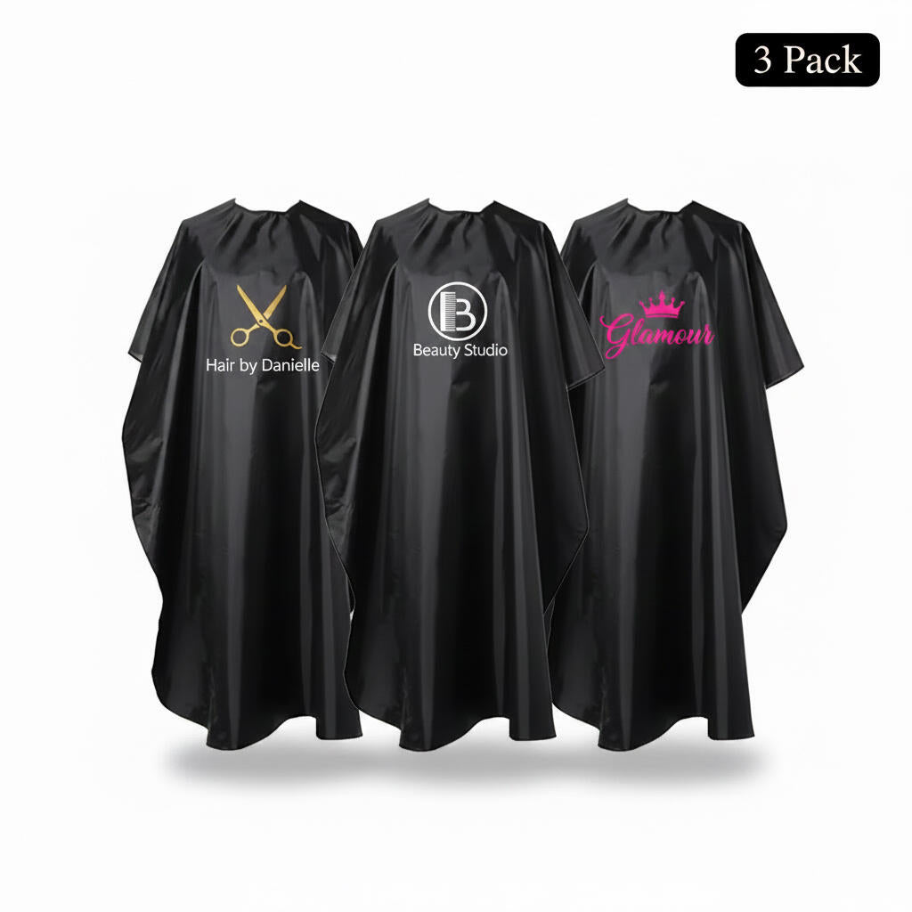 Set di mantelle personalizzate con logo per parrucchieri e barbieri – 3 pezzi