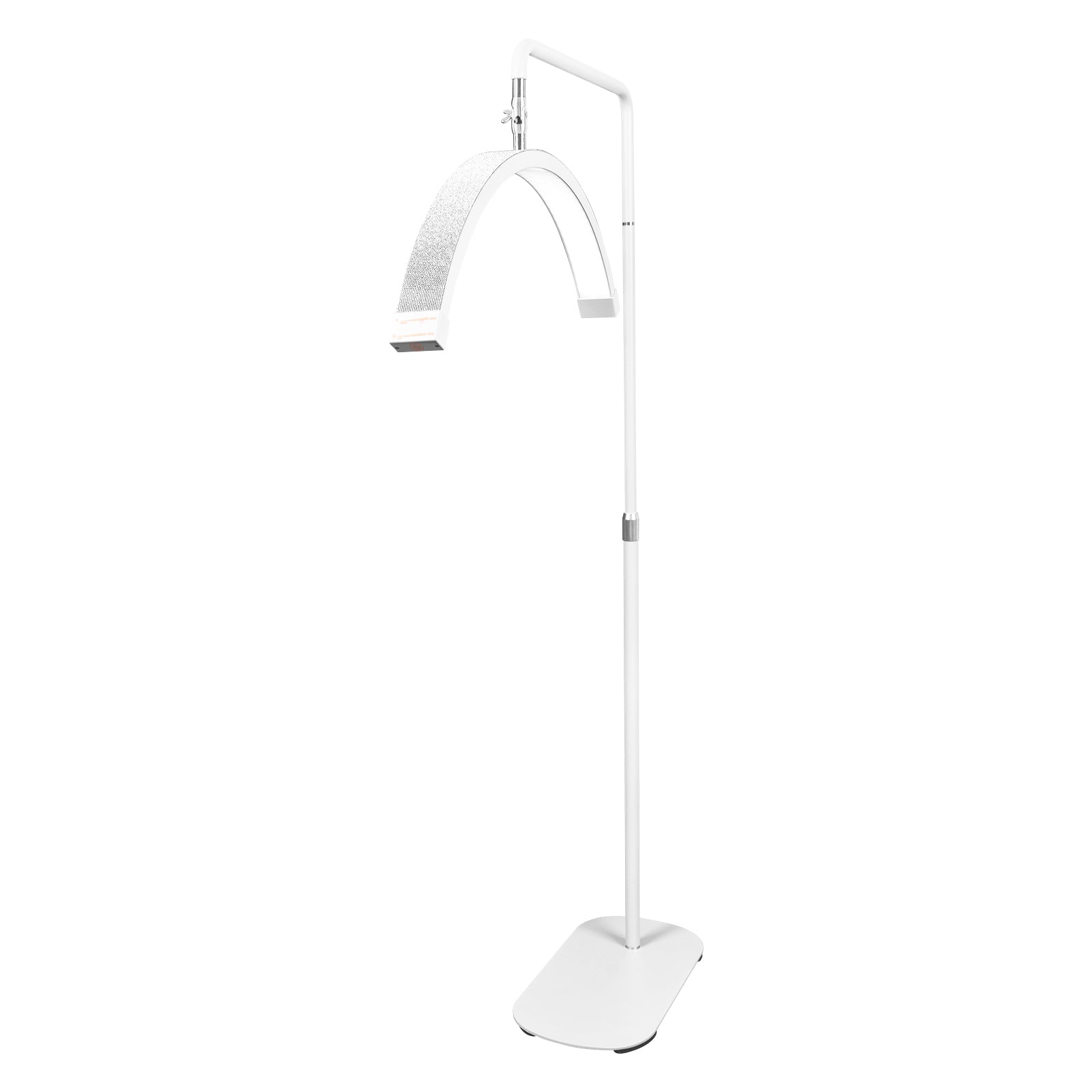 A pink floor-standing makeup light with adjustable angles, shown in various positions to highlight its versatility and design.