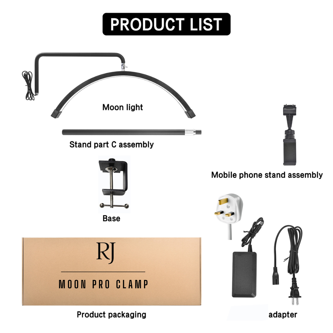 Half Moon Beauty Desk Nail Lamp 25" - Clamp fit, Extendable