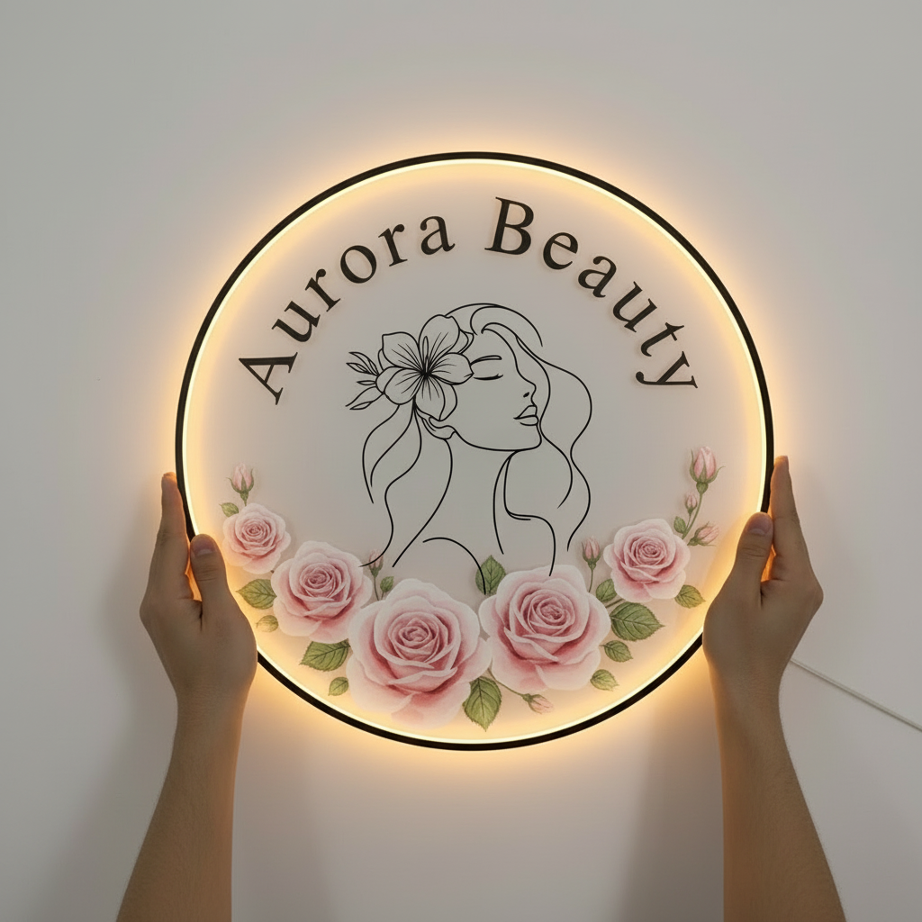 Cartel LED personalizado con retroiluminación, con la marca de un salón de belleza