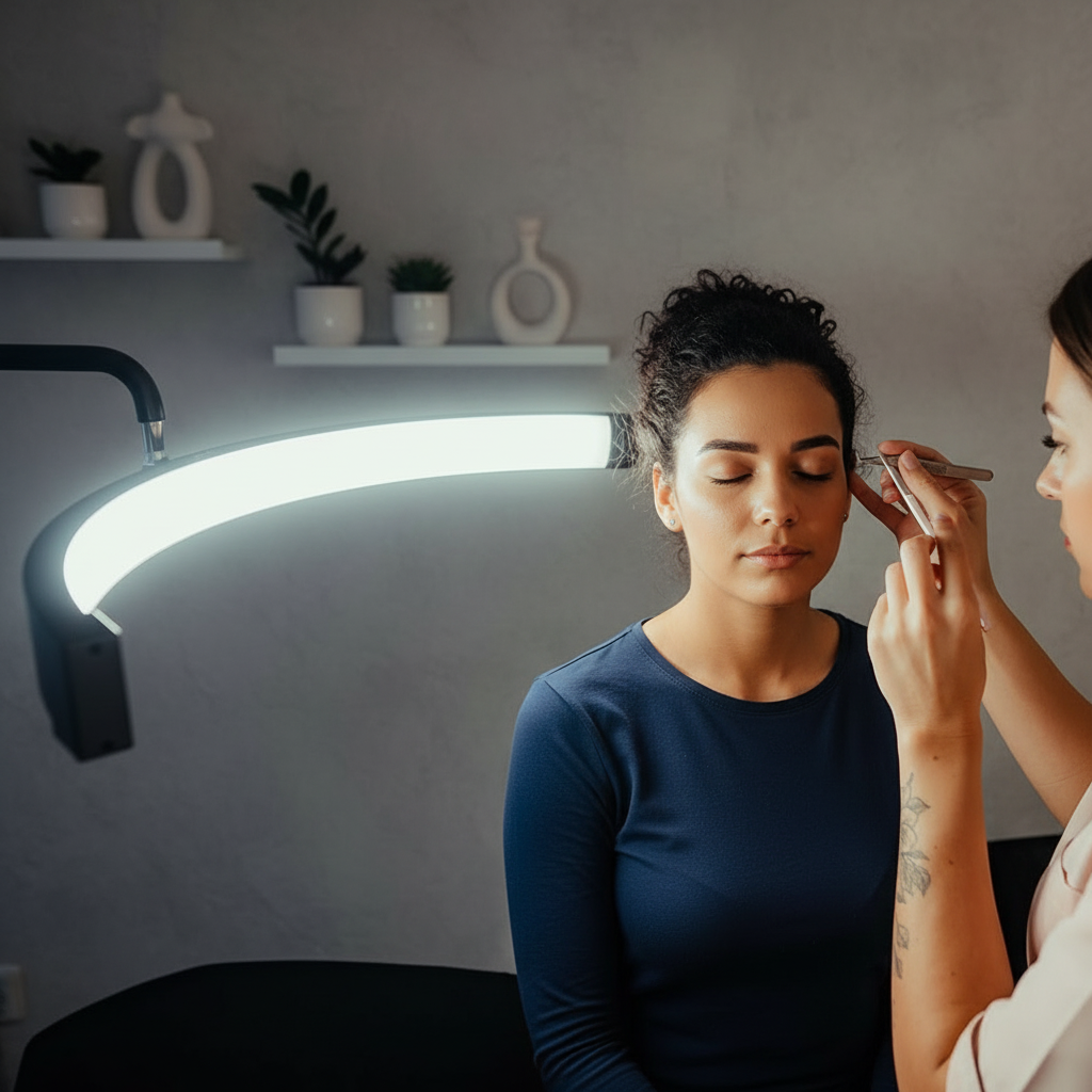Aesthetics lash light at angle showing flexibility of the lighting